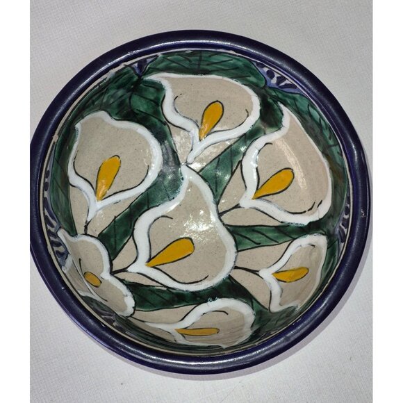 Hand-Painted Talavera Ceramic Bowl – Calla Lily Design by Mundo de Azulejos – Me - Picture 6 of 7